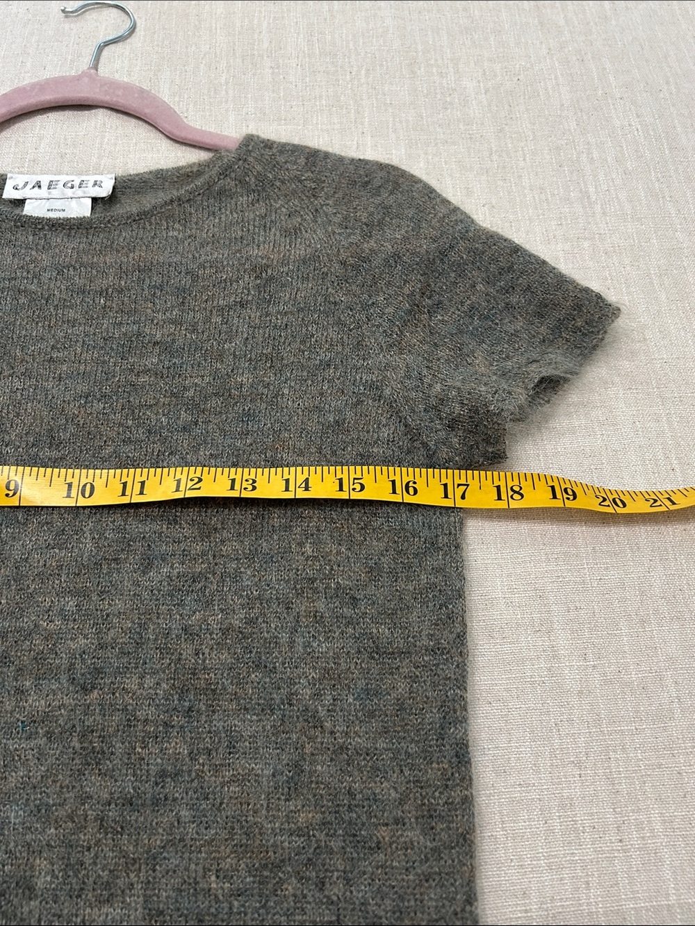 Jaeger Kid Mohair Blend Sweater Heather Olive Soft Airy Knit Crewneck Medium - Picture 8 of 16
